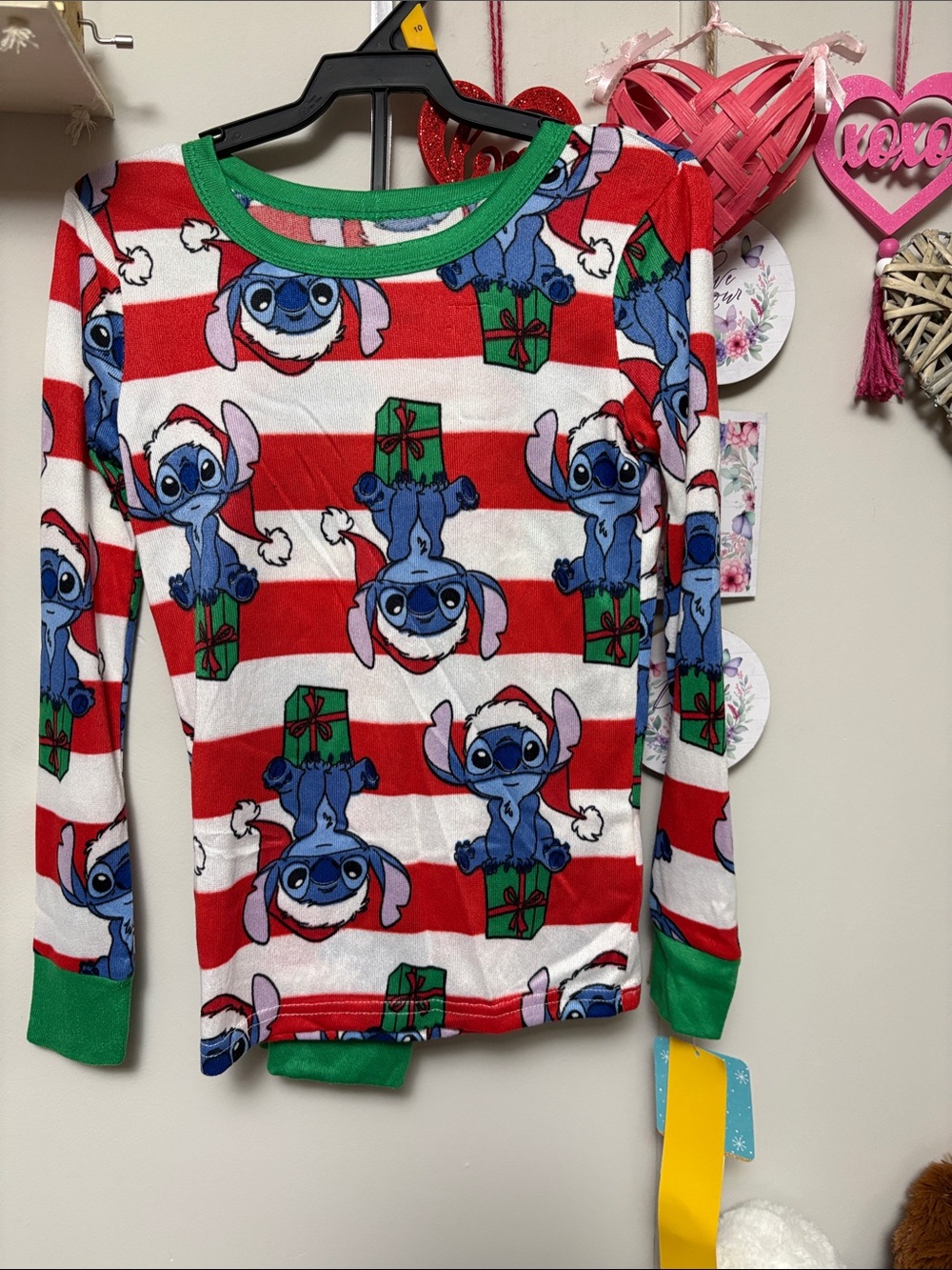Disney Red White Green Stitch Holiday Pajama Top